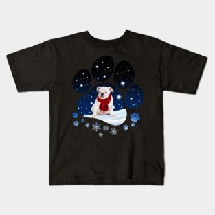 Snow Paw White English Bulldog Christmas Winter Holiday Kids T-Shirt